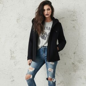 Braeton Faux Suede Heavy Hooded Jacket, Size Medium – Early 2000s Y2K Style